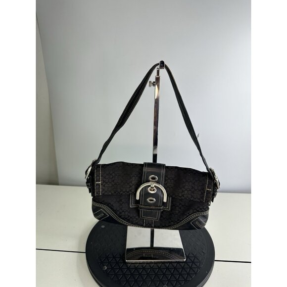 DAMAGED - COACH Soho Black Shoulder Bag Leather Canvas Archive Purse Y2K 3628 - Picture 1 of 12